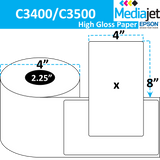 <strong>4" x 8"</strong><br>Die Cut High Gloss Paper Inkjet Labels for Epson C3400 / C3500<br>(8 Rolls)