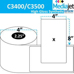 <strong>4" x 8"</strong><br>Die Cut High Gloss Synthetic Inkjet Labels for Epson C3400 / C3500<br>(8 Rolls)