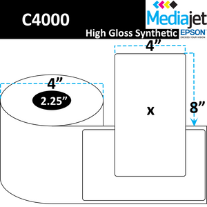 <strong>4" x 8"</strong><br>Die Cut High Gloss Synthetic Inkjet Labels for Epson C4000<br>(8 Rolls)