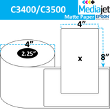 4" x 8" Matte Paper Inkjet Labels. 8 Rolls per Case. 125 Labels per Roll. 4" OD, 2.25" Core. Perfed. SKU: IJM-4-8-125-225
