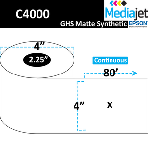 <strong>4" x 80'</strong><br>Continuous GHS Matte Synthetic Inkjet Labels for Epson C4000<br>(12 Rolls)
