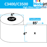 4" x 85' Continuous Gloss Paper Inkjet Labels. 12 Rolls per Case. 4" OD, 2.25" Core. SKU: IJG-4-85-12-225