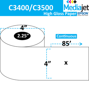 <strong>4" x 85'</strong><br>Continuous High Gloss Paper Inkjet Labels for Epson C3400 / C3500<br>(12 Rolls)