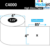 4" x 85' Continuous Gloss Paper Inkjet Labels. 12 Rolls per Case. 4" OD, 2.25" Core. SKU: IJG-4-85-12-225