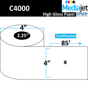 <strong>4" x 85'</strong><br>Continuous High Gloss Paper Inkjet Labels for Epson C4000<br>(12 Rolls)