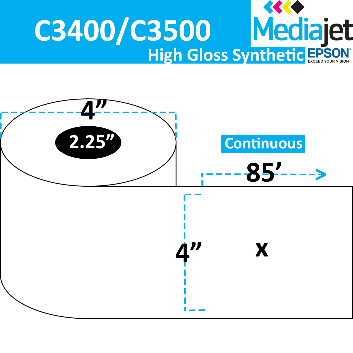 <strong>4" x 85'</strong><br>Continuous Gloss Synthetic Inkjet Labels<br>(12 Rolls)
