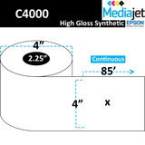 4" x 85' Continuous Gloss Synthetic Inkjet Labels. 12 Rolls per Case. 4" OD, 2.25" Core. SKU: IGP-4-85-12-225