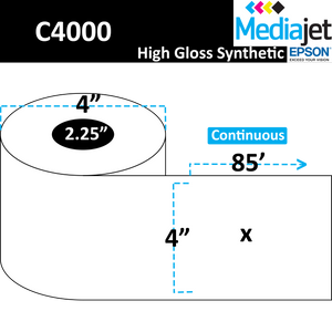 <strong>4" x 85'</strong><br>Continuous High Gloss Synthetic Inkjet Labels for Epson C4000<br>(12 Rolls)