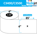 4" x 85' Continuous Matte Paper Inkjet Labels. 12 Rolls per Case. 4" OD, 2.25" Core. SKU: IJM-4-85-12-225