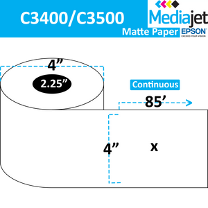 <strong>4" x 85'</strong><br>Continuous Matte Paper Inkjet Labels for Epson C3400 / C3500<br>(12 Rolls)