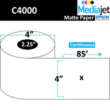4" x 85'. Continuous Matte Paper Inkjet Labels. 12 Rolls per Case. 4" OD, 2.25" Core. SKU: IJM-4-85-12-225