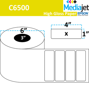 <strong>4" x 1"</strong><br>Die Cut Gloss Paper Inkjet Labels for Epson C6500<br>(4 Rolls) 