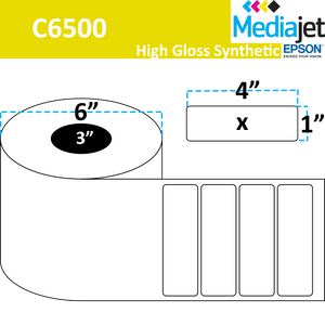 <strong>4" x 1"</strong><br>Die Cut Gloss Synthetic Inkjet Labels for Epson C6500<br>(4 Rolls) 