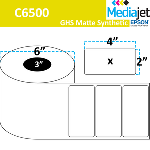 <strong>4" x 2"</strong><br>Die Cut Matte Synthetic Inkjet Labels for Epson C6500<br>(4 Rolls)