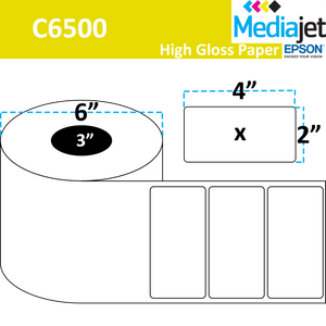 <strong>4" x 2"</strong><br>Die Cut Gloss Paper Inkjet Labels for Epson C6500<br>(4 Rolls) 