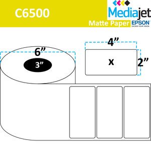 <strong>4" x 2"</strong><br>Die Cut Matte Paper Inkjet Labels for Epson C6500<br>(4 Rolls) 