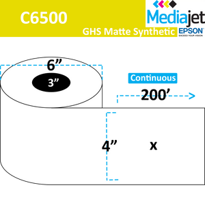 <strong>4" x 200ft</strong><br>Die Cut Matte Synthetic Inkjet Labels for Epson C6500<br>(4 Rolls)