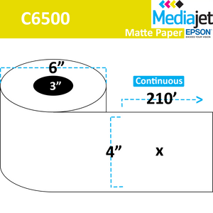 <strong>4" x 210ft</strong><br>Die Cut Matte Paper Inkjet Labels for Epson C6500<br>(4 Rolls) 