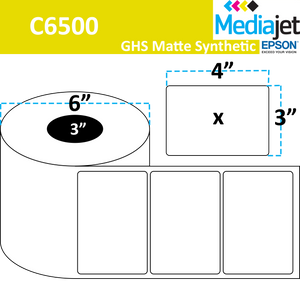 <strong>4" x 3"</strong><br>Die Cut Matte Synthetic Inkjet Labels for Epson C6500<br>(4 Rolls)