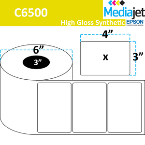 <strong>4" x 3"</strong><br>Die Cut Gloss Synthetic Inkjet Labels for Epson C6500<br>(4 Rolls) 