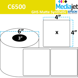 <strong>4" x 4"</strong><br> Die Cut Matte Synthetic Inkjet Labels for Epson C6500 <br>(4 Rolls)