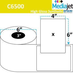 <strong>4" x 6" </strong><br>Die Cut Gloss Synthetic Inkjet Labels for Epson C6500<br> (4 Rolls) 