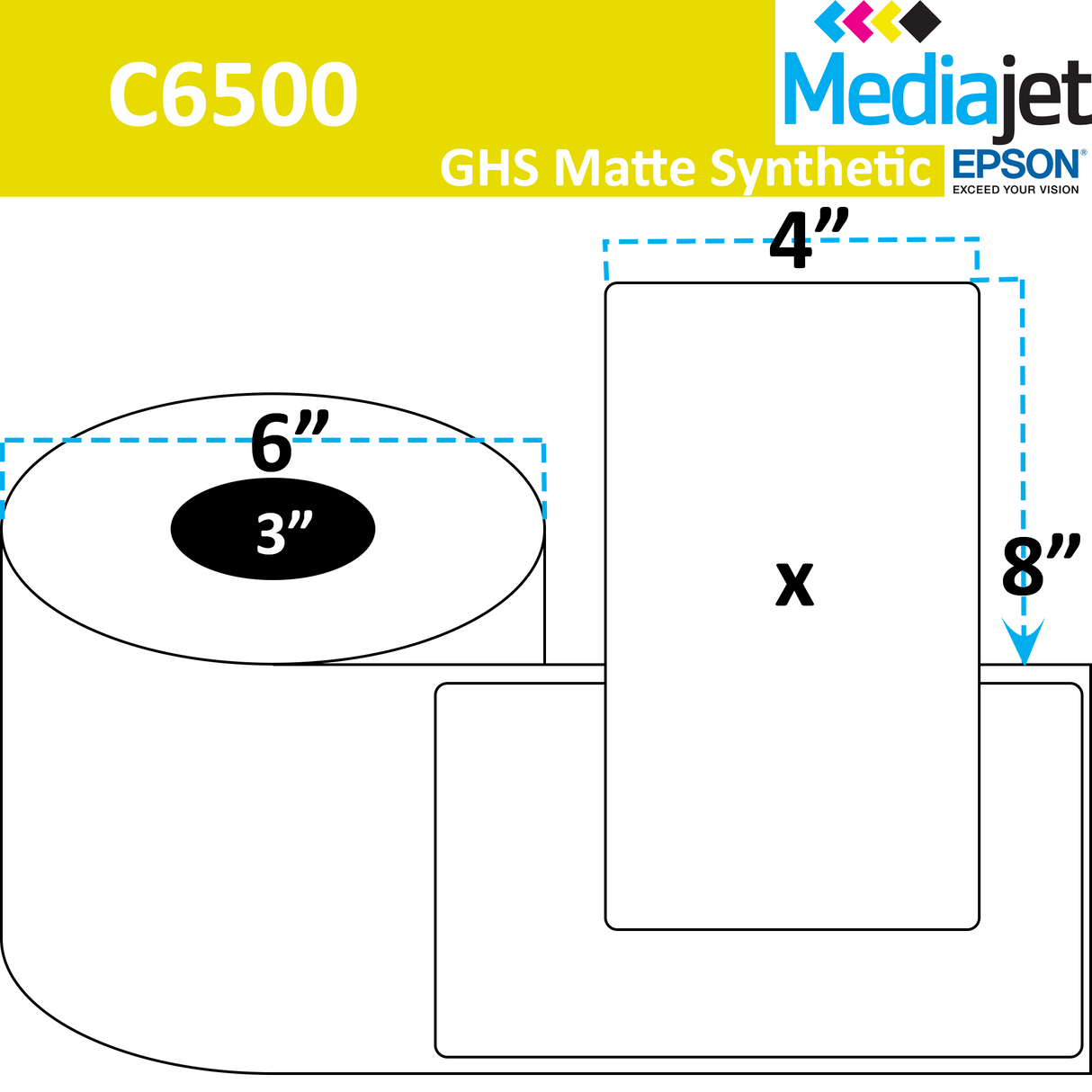 4" x 8" GHS / BS5609 Matte Synthetic Inkjet Labels. 4 Rolls per Case. 300 Labels per Roll. 6" OD, 3" Core. No Perf. SKU: ISP-4-8-300-3NP