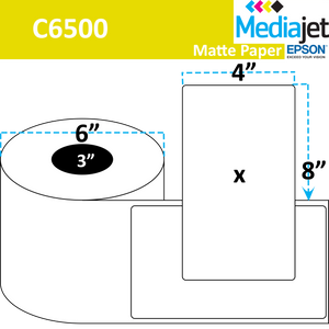 <strong>4" x 8"</strong><br>Die Cut Matte Paper Inkjet Labels for Epson C6500<br>(4 Rolls) 