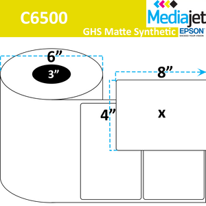 <strong>8" x 4"</strong><br>Die Cut Matte Synthetic Inkjet Labels for Epson C6500<br>(2 Rolls)