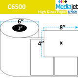 8" x 4" Gloss Paper Inkjet Labels. 4 Rolls per Case.  325 Labels per Roll. 6" OD, 3" Core. Perfed. SKU: IJG-8-4-325-3