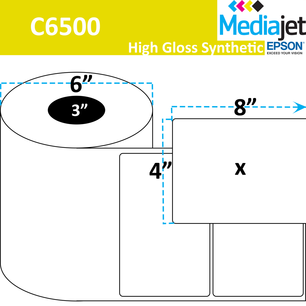 8" x 4" Gloss Synthetic Inkjet Labels. 4 Rolls per Case. 325 Labels per Roll. 6" OD, 3" Core. Perfed.  SKU: IGP-8-4-325-3