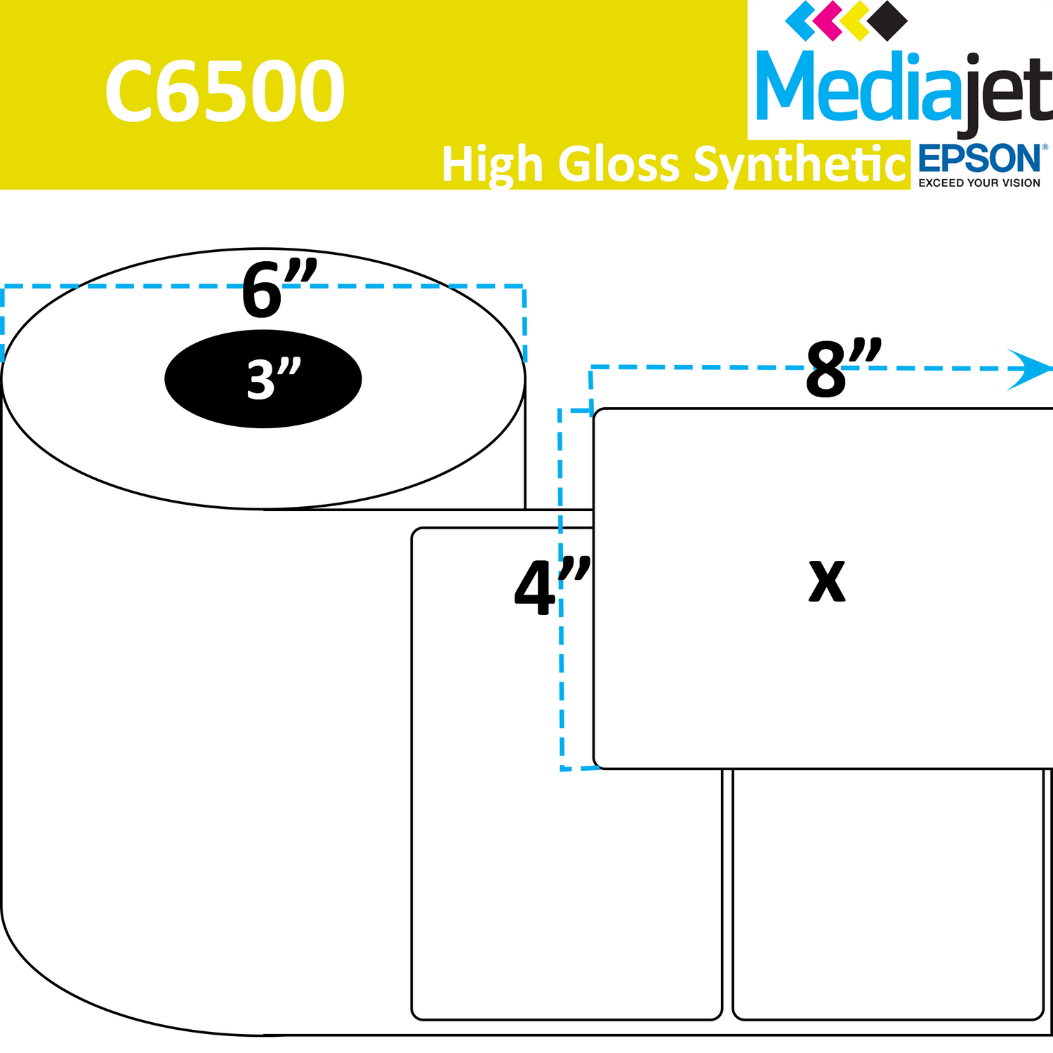 8" x 4" Gloss Synthetic Inkjet Labels. 4 Rolls per Case. 325 Labels per Roll. 6" OD, 3" Core. Perfed.  SKU: IGP-8-4-325-3