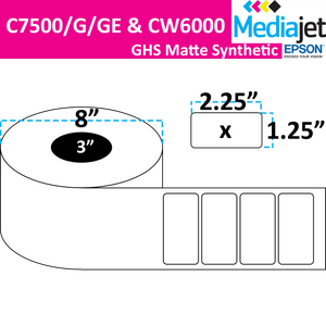 <strong>2.25" x 1.25"</strong><br>Die Cut GHS Matte Synthetic Inkjet Labels for Epson C7500/6000<br>(2 Rolls)