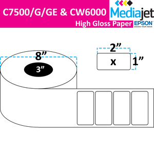 <strong>2" x 1"</strong><br>Die Cut High Gloss Paper Inkjet Labels for Epson C7500/6000<br>(2 Rolls)