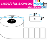 2" x 1" Inkjet Matte Paper Labels. 2 Rolls per Case. 5,250 Labels per Roll. 8" OD, 3" Core. No Perf. SKU: IJM-2-1-5250-3NP