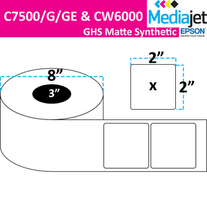 <strong>2" x 2"</strong><br>Die Cut GHS Matte Synthetic Inkjet Labels for Epson C7500/6000<br>(2 Rolls)