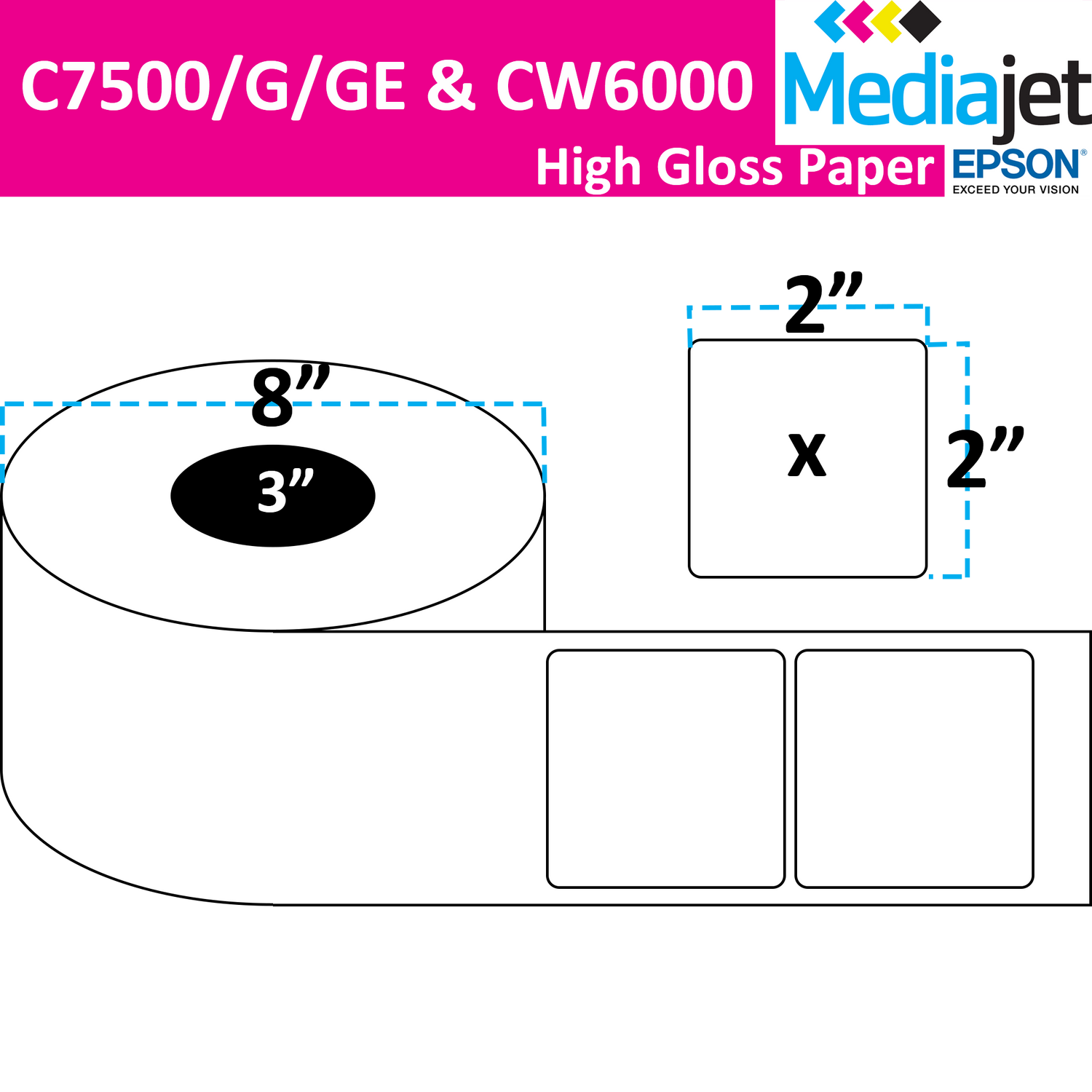 <strong>2" x 2"</strong><br>Die Cut Gloss Paper Inkjet Labels<br>(2 Rolls)
