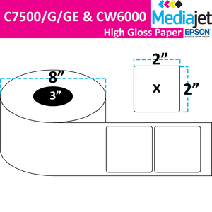 <strong>2" x 2"</strong><br>Die Cut High Gloss Paper Inkjet Labels for Epson C7500/6000<br>(2 Rolls)