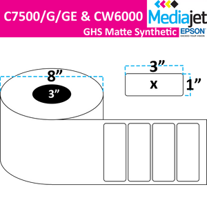 <strong>3" x 1"</strong><br>Die Cut GHS Matte Synthetic Inkjet Labels for Epson C7500/6000<br>(2 Rolls)