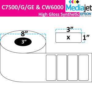 <strong>3" x 1"</strong><br> Die Cut High Gloss Synthetic Inkjet Labels for Epson C7500/6000
