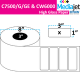 <strong>3" x 1"</strong><br>Die Cut High Gloss Paper Inkjet Labels for Epson C7500/6000<br>(2 Rolls)