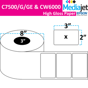 <strong>3" x 2"</strong><br>Die Cut High Gloss Paper Inkjet Labels for Epson C7500/6000<br>(2 Rolls)