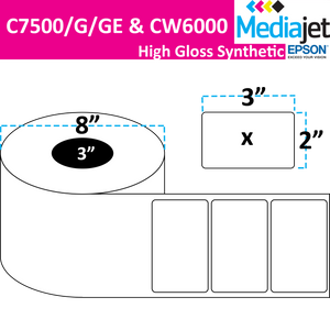 <strong>3" x 2"</strong><br>Die Cut High Gloss Synthetic Inkjet Labels for Epson C7500/6000<br>(2 Rolls)