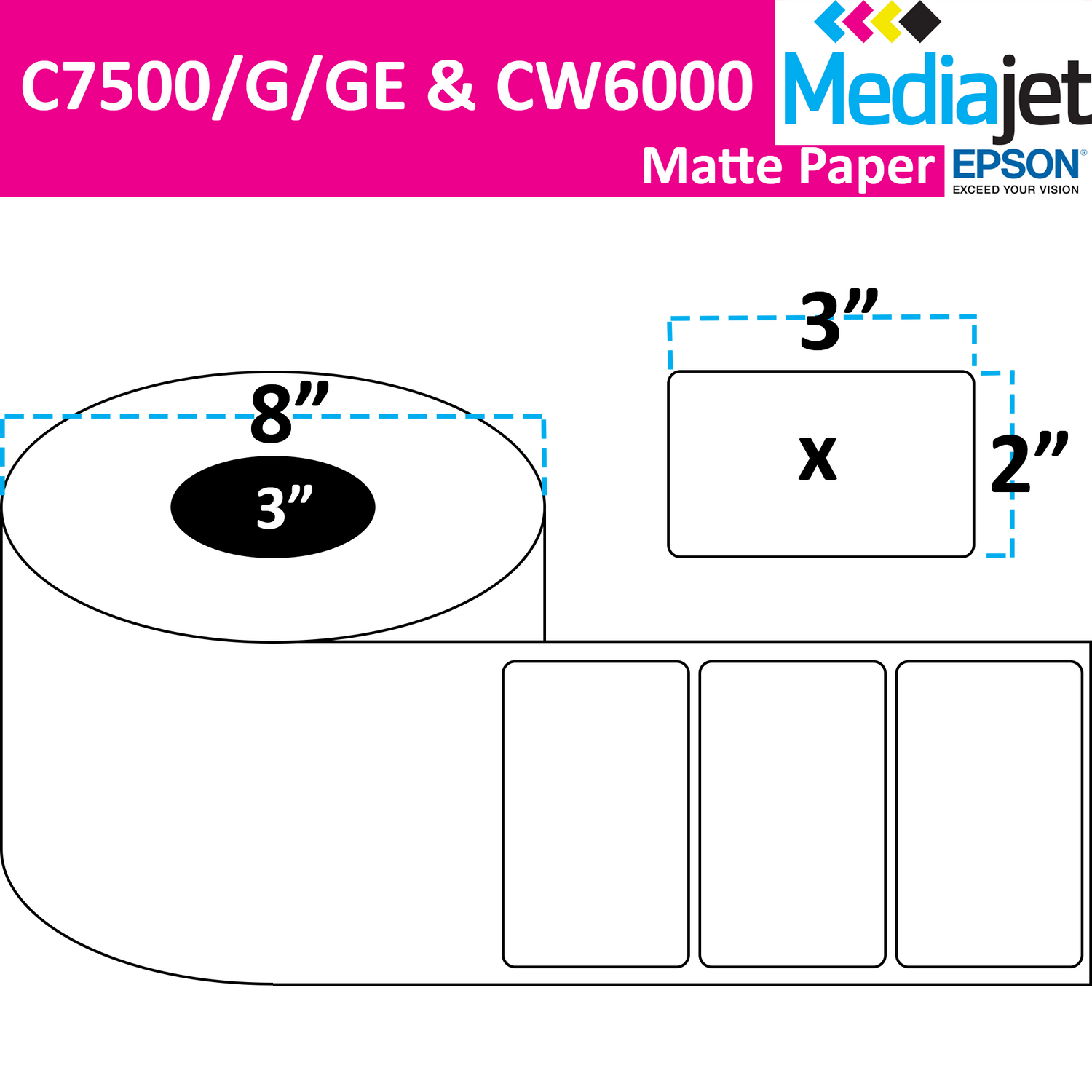 <strong>3" x 2"</strong><br>Die Cut Matte Paper Inkjet Labels<br>(2 Rolls)