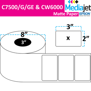 <strong>3" x 2"</strong><br>Die Cut Matte Paper Inkjet Labels for Epson C7500/6000<br>(2 Rolls)