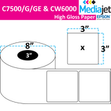 3" x 3" Gloss Paper Inkjet Labels. 2 Rolls per Case. 1,750 Labels per Roll. 6" OD, 3" Core. No Perfs. SKU: IJG-3-3-1750-3NP