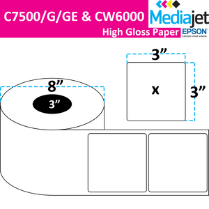 <strong>3" x 3"</strong><br>Die Cut High Gloss Paper Inkjet Labels for Epson C7500/6000<br>(2 Rolls)