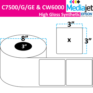 <strong>3" x 3"</strong><br>Die Cut High Gloss Synthetic Inkjet Labels for Epson C7500/6000<br>(2 Rolls)