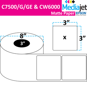 <strong>3" x 3"</strong><br>Die Cut Matte Paper Inkjet Labels for Epson C7500/6000<br>(2 Rolls)