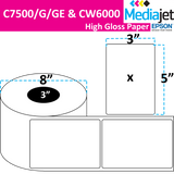 3" x 5" Gloss Paper Inkjet Labels. 2 Rolls per Case. 1,000 Labels per Roll. 8" OD, 3" Core. No Perf. SKU: IJG-3-5-1000-3NP
